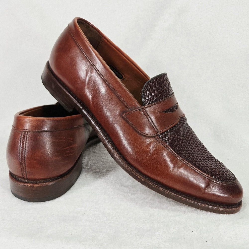 Allen Edmonds Lake Bluff Loafer Mens 10.5 Brown Vamp Woven Slip On Leather Penny